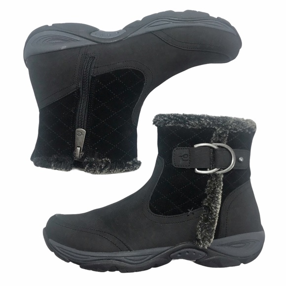 EASY SPIRIT Ember Ankle Boots Weather Resistant Black Leather Side Zip - Picture 3 of 13